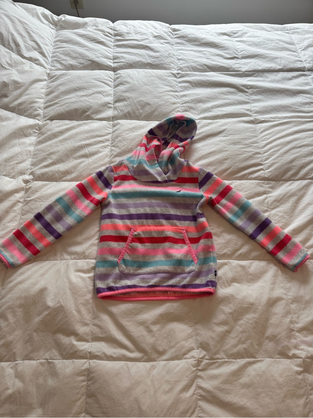 Nautica Girls Striped Hooded Pullover in Pink, Purple, Aqua, Coral